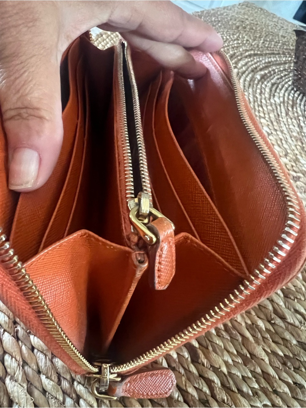 PRADA Orange Saffiano Leather Zip Around Continental Wallet - Picture 13 of 15
